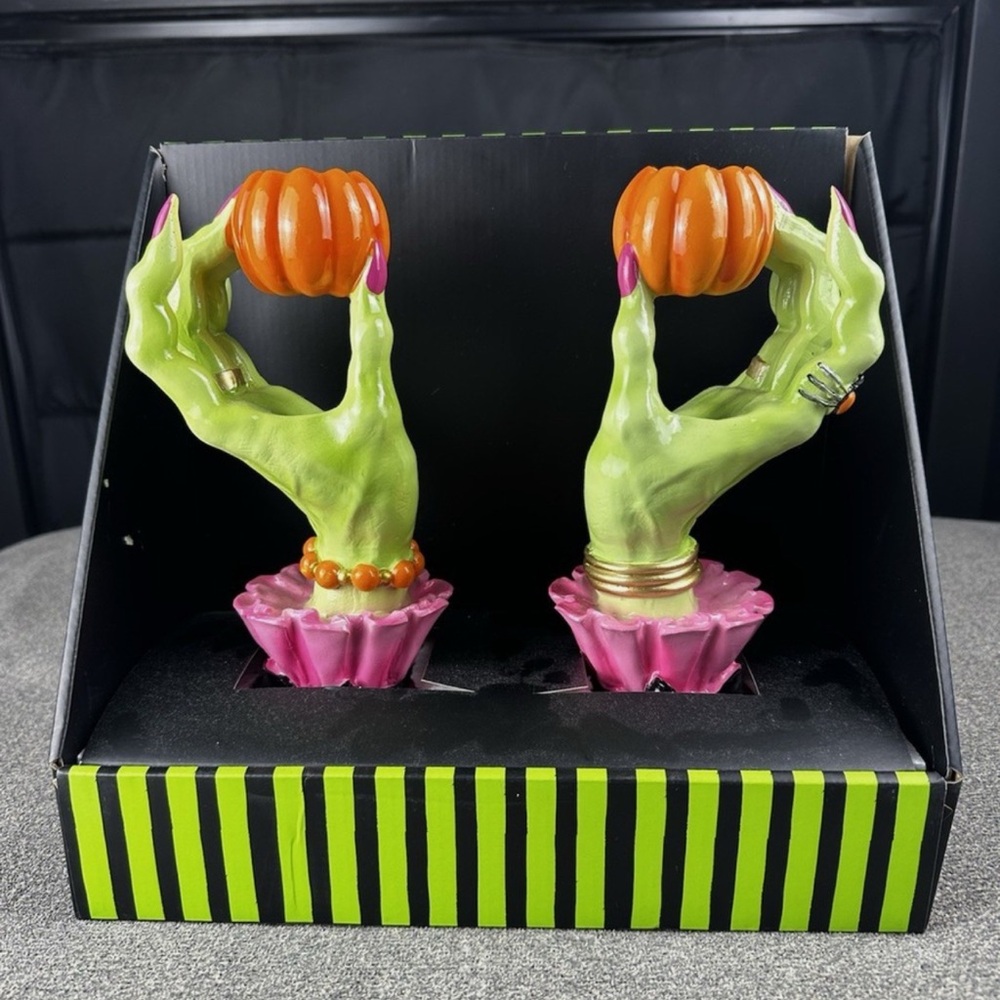 Mackenzie Childs insp. - Witch Hands Halloween Pumpkin Candle Holders